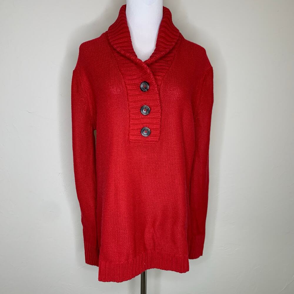 Natural Reflections Red Henley Shawl Collar Sweater Sz XL